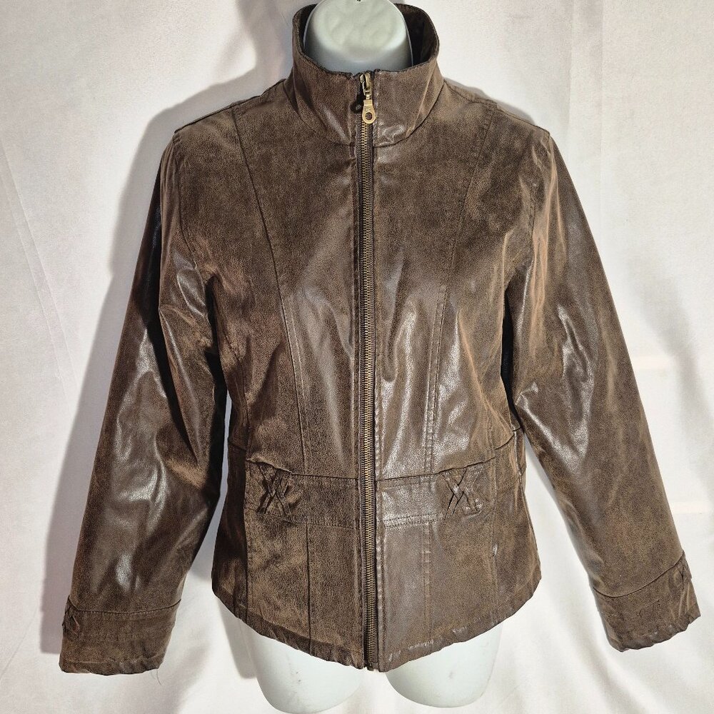 KC Collections dark brown faux leather jacket in size Medium - Picture 12 of 16